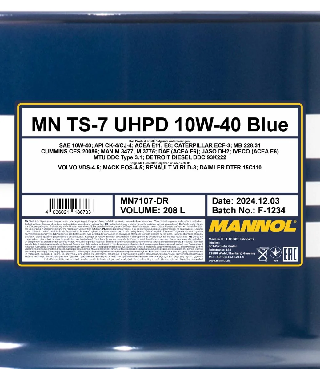 MANNOL® - MN7107DR - TS-7 UHPD 10W-40 Blau 208L