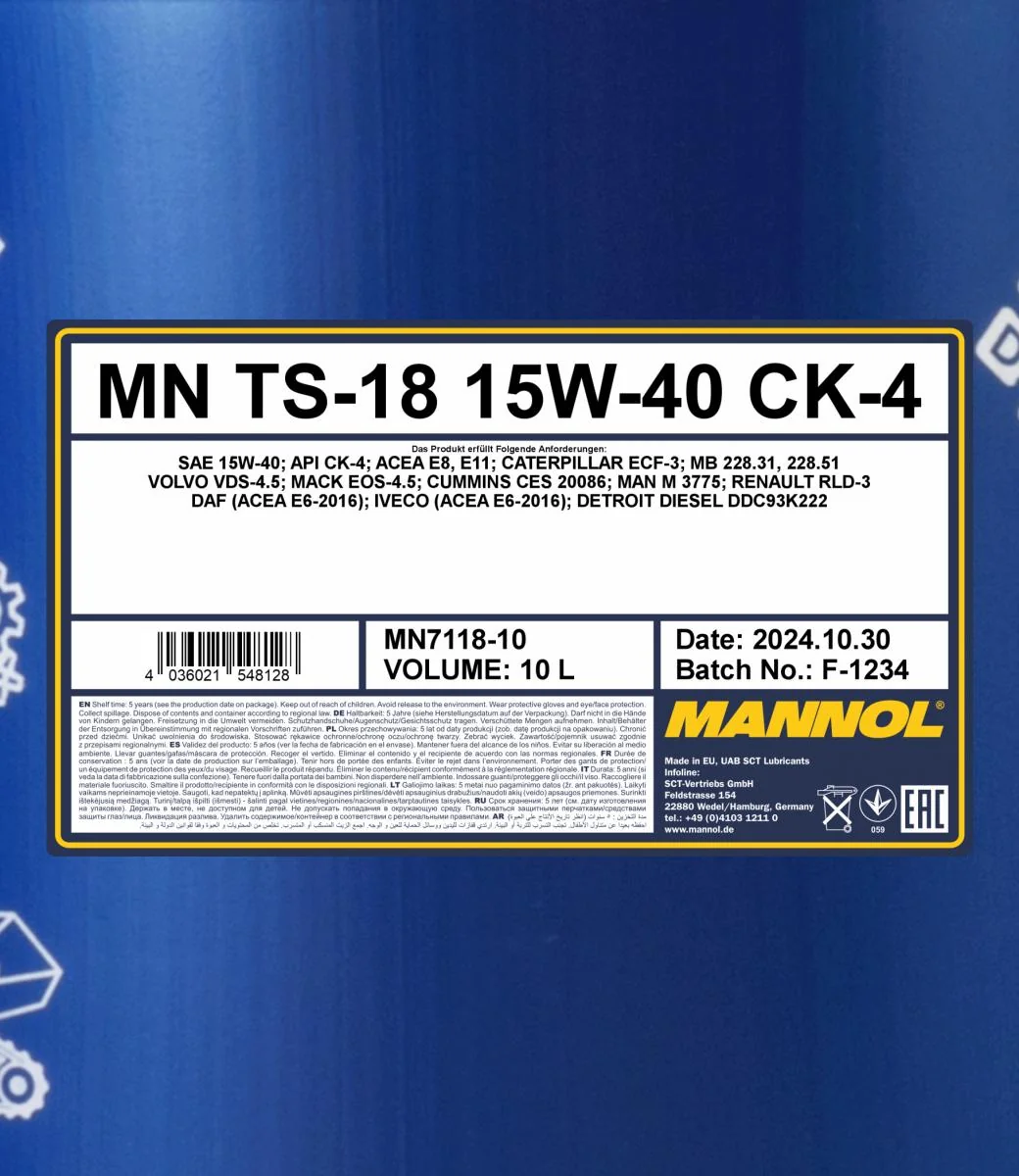 MANNOL® - MN711810 - TS-18 15W-40 CK-4 10L