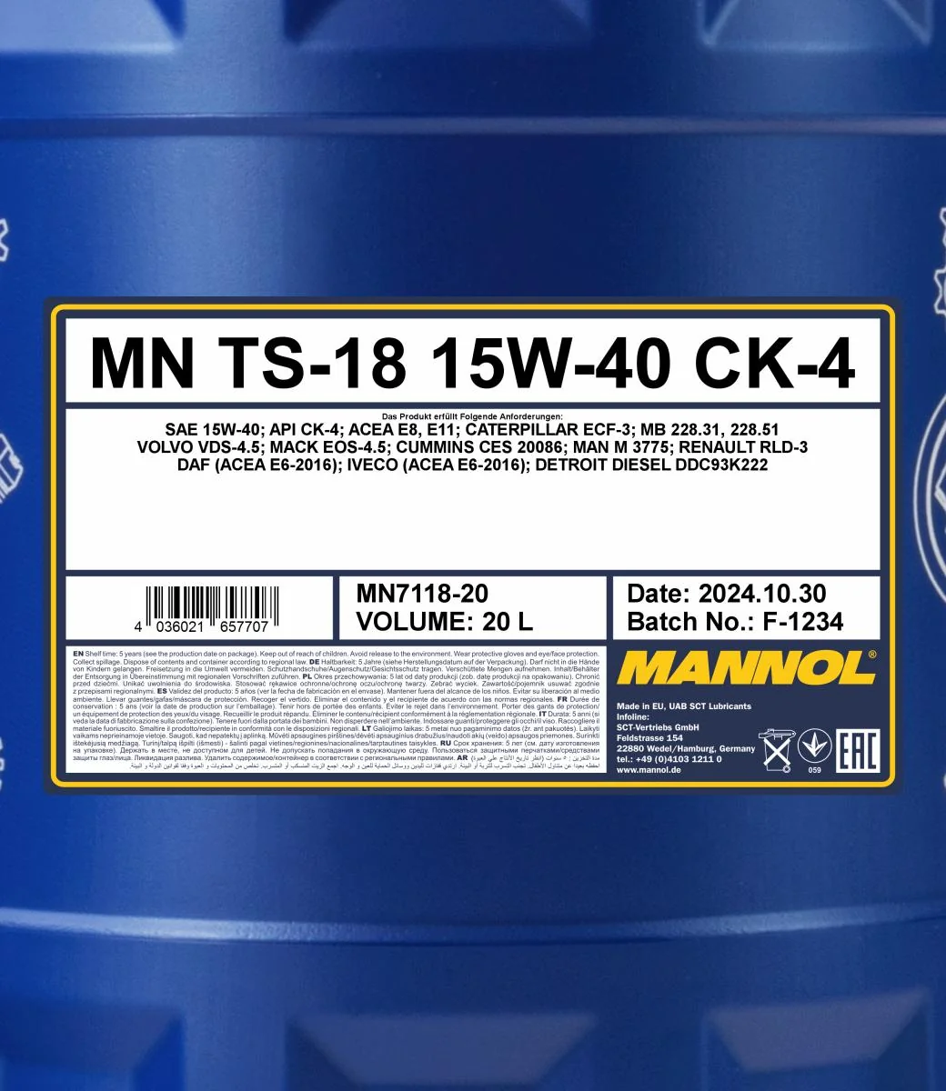 MANNOL® - MN711820 - TS-18 15W-40 CK-4 20L