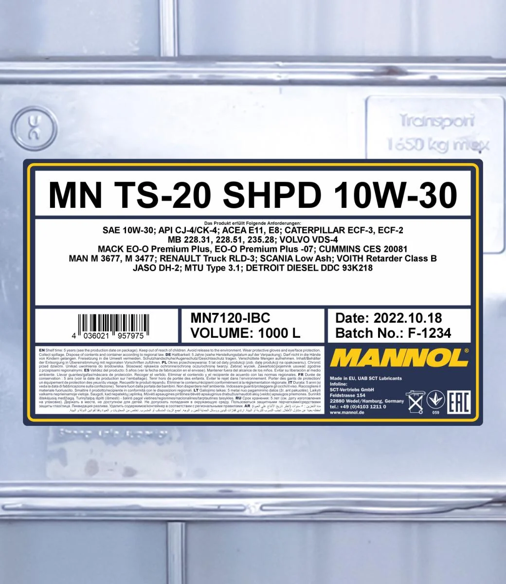 MANNOL® - MN7120IBC - TS-20 SHPD 10W-30 1000L