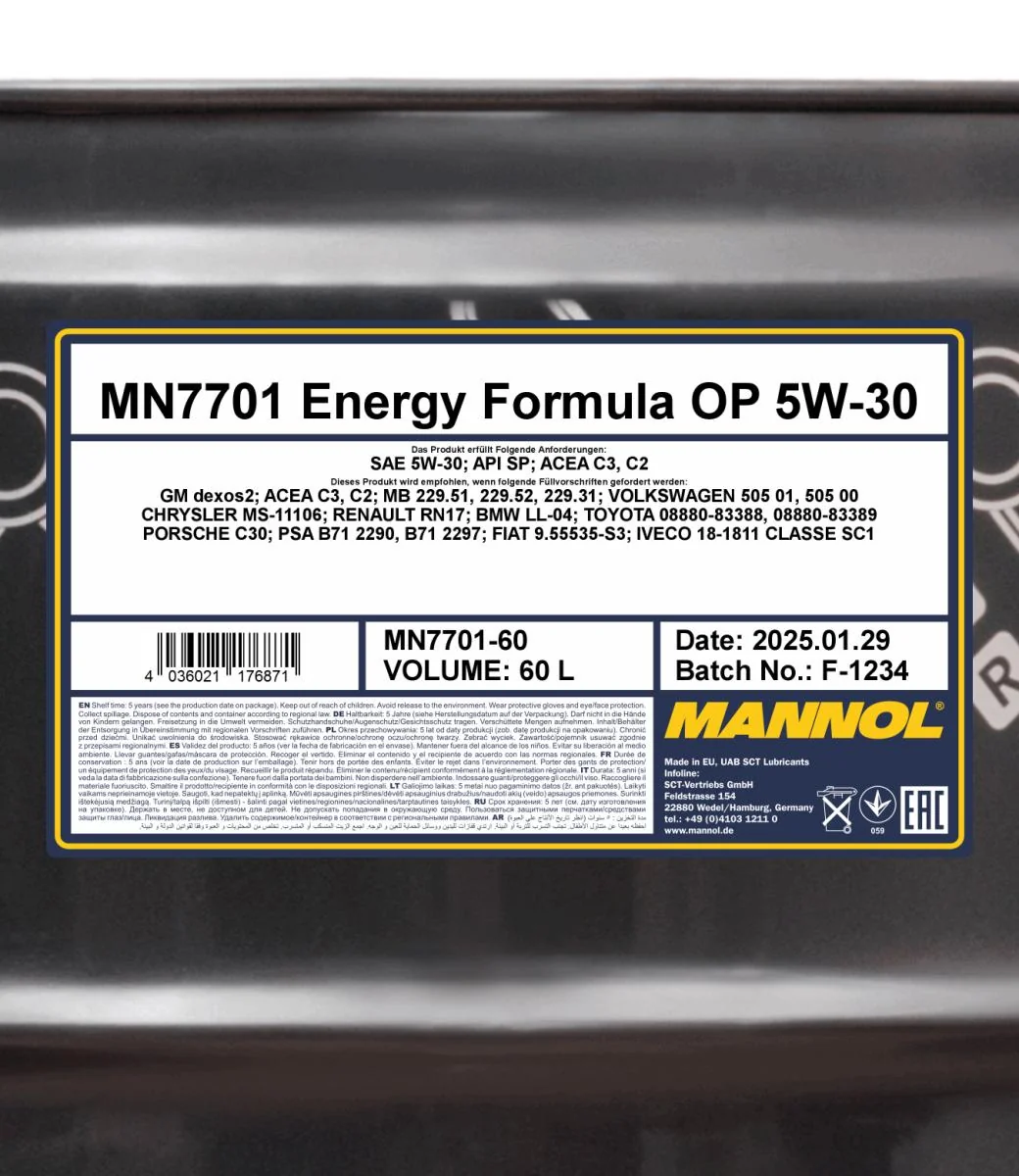 MANNOL® - MN770160 - 7701 Energieformel OP 5W-30 60L