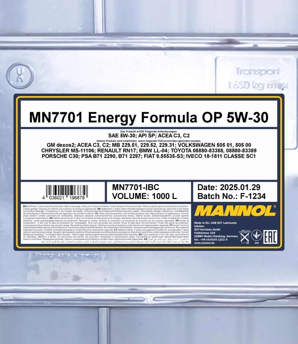 MANNOL® - MN7701IBC - 7701 Energieformel OP 5W-30 1000L