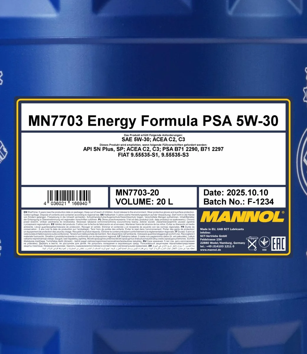 MANNOL® - MN770320 - 7703 Energieformel PSA 5W-30 20L