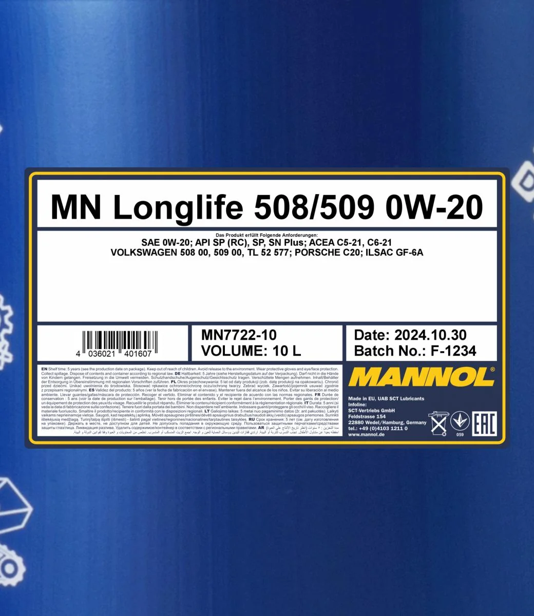 MANNOL® - MN772210 - Longlife 508/509 0W-20 10L