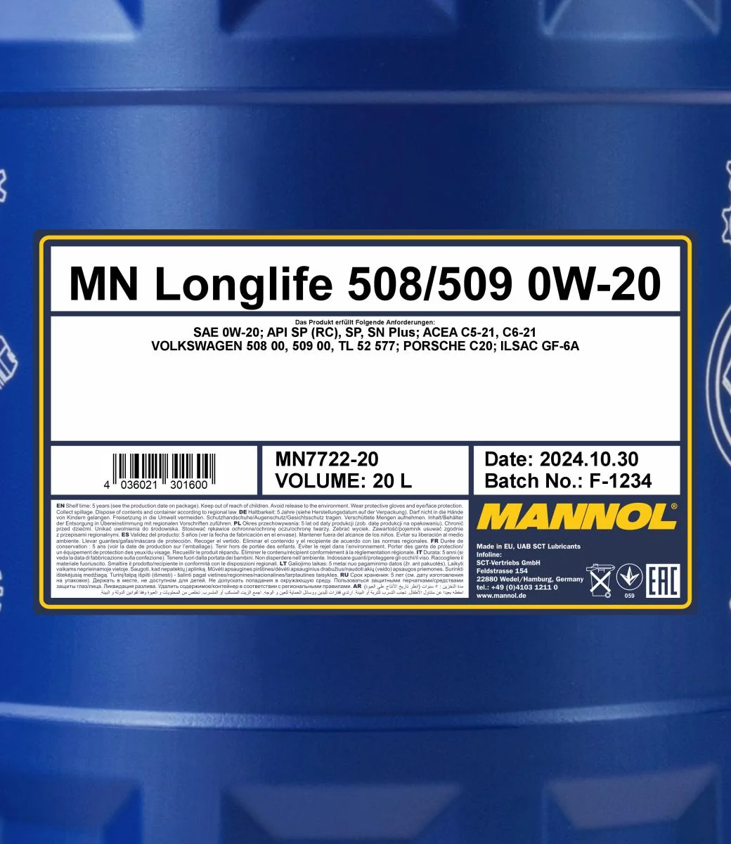MANNOL® - MN772220 - Longlife 508/509 0W-20 20L