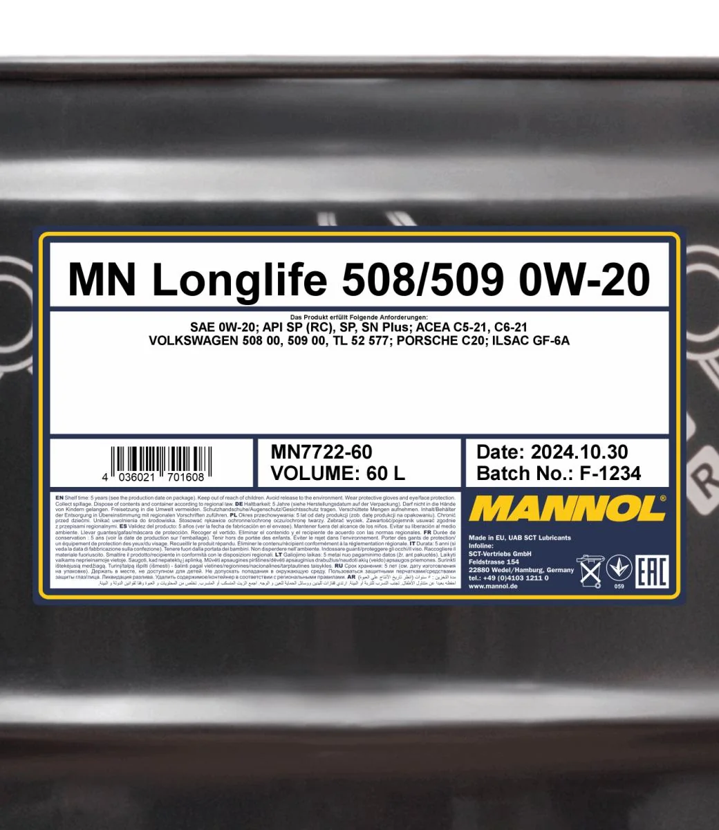 MANNOL® - MN772260 - Longlife 508/509 0W-20 60L