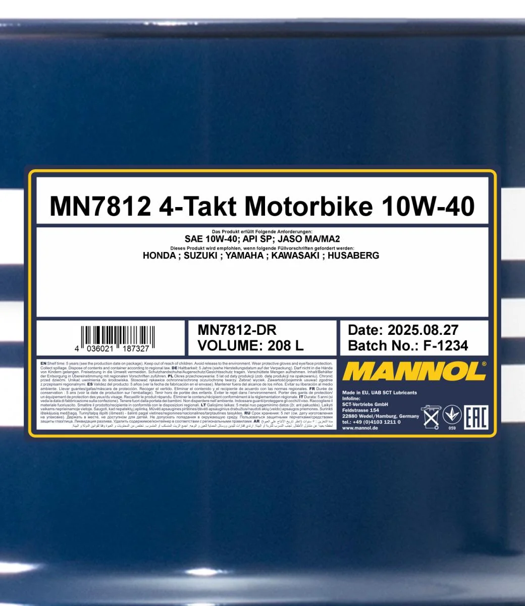 MANNOL® - MN7812DR - 7812 4-Takt Motorrad 10W-40 208L