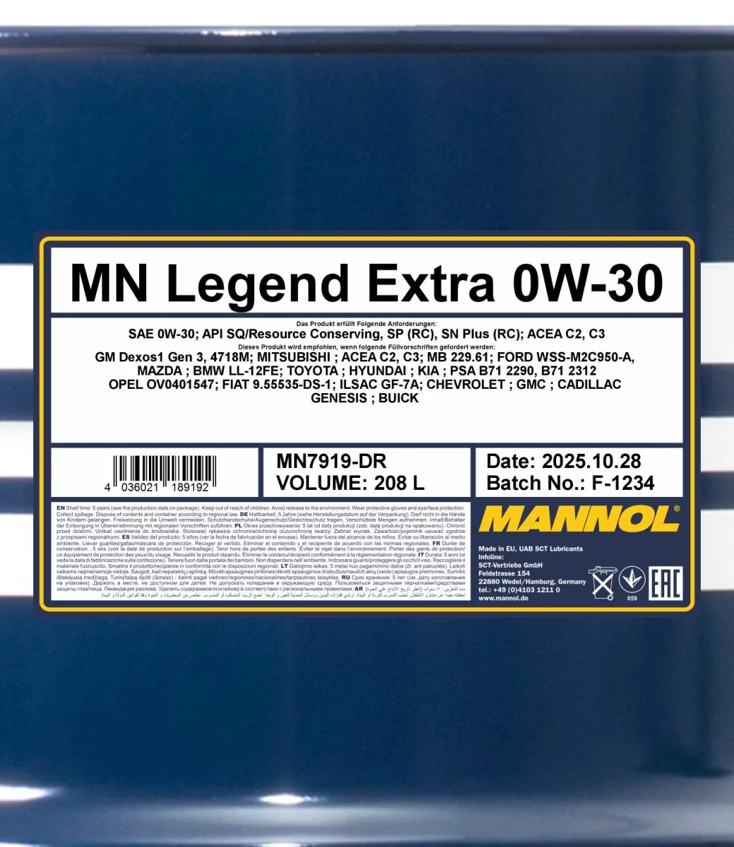 MANNOL® - MN7919DR - Legend Extra 0W-30 208L