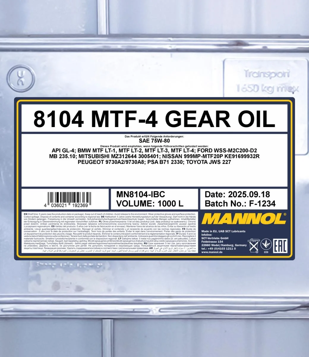 MANNOL® - MN8104IBC - MTF-4 Getriebeoel 75W-80 GL-4 1000L
