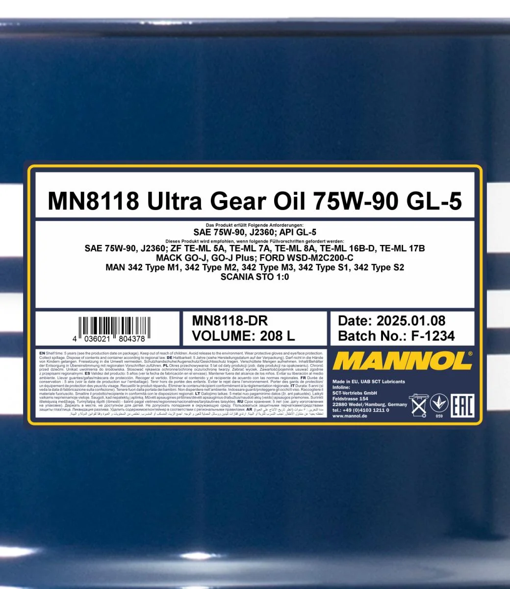 MANNOL® - MN8118DR - Ultra Getriebeoel 75W-90 GL-5 208L