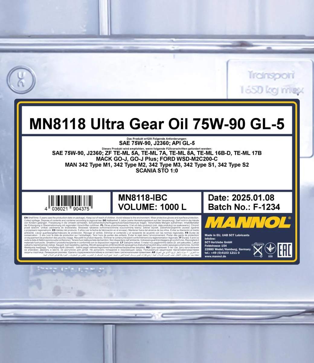 MANNOL® - MN8118IBC - Ultra Getriebeoel 75W-90 GL-5 1000L