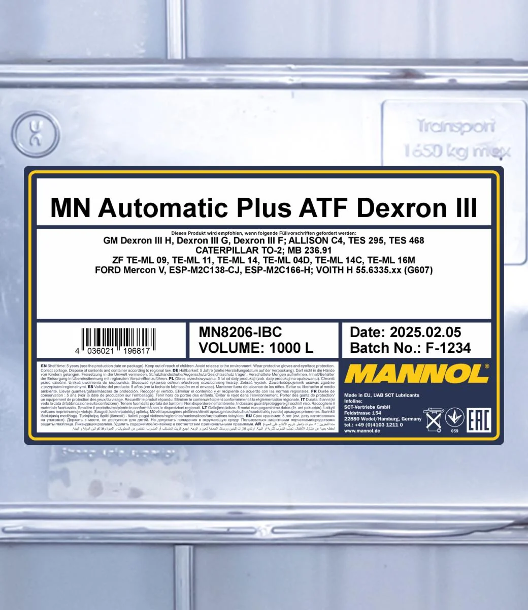 MANNOL® - MN8206IBC - Automatik Plus ATF DIII 1000L
