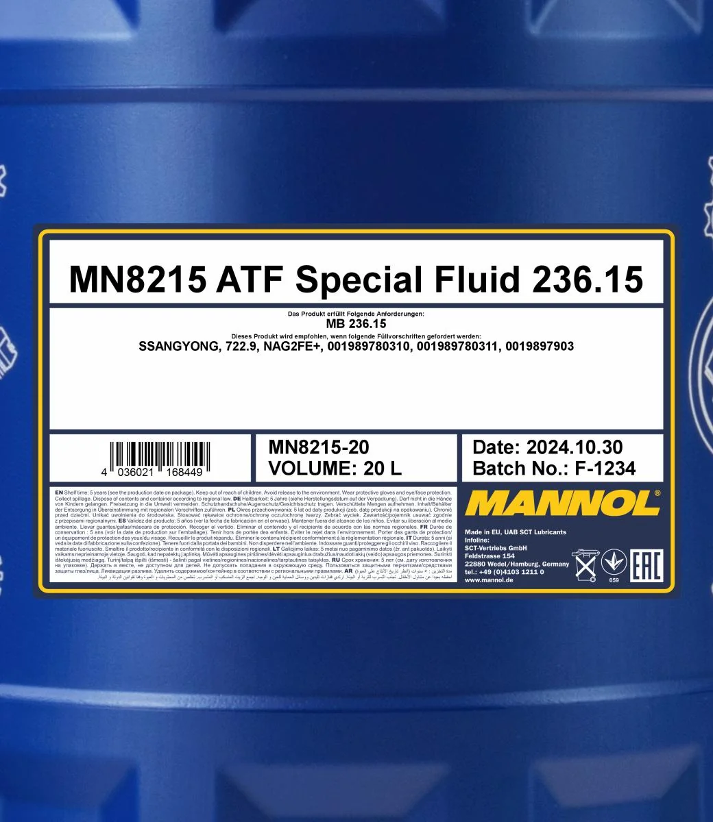 MANNOL® - MN821520 - 8215 ATF Spezialflüssigkeit 236,15 20L