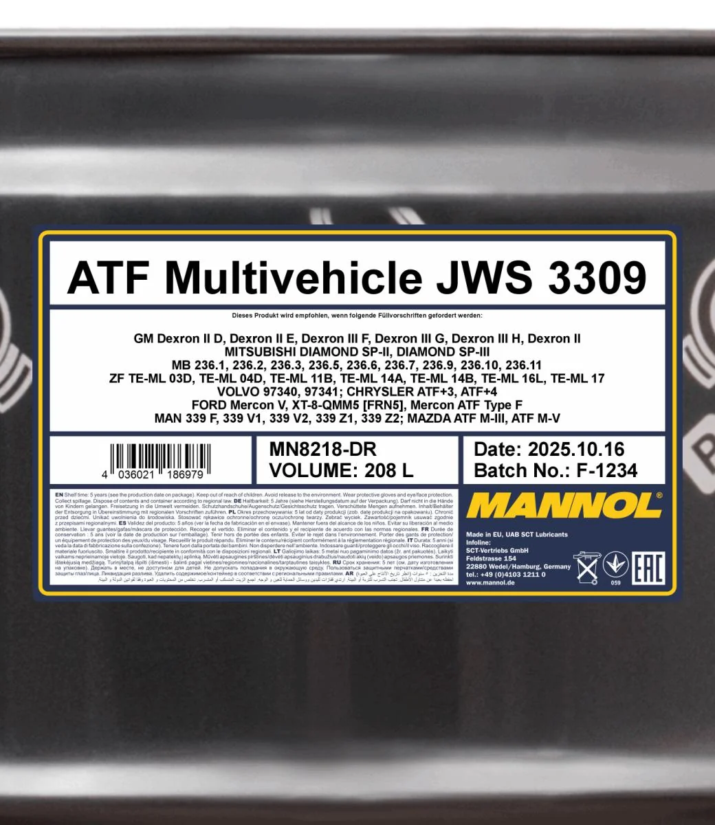 MANNOL® - MN8218DR - ATF Multivehicle JWS 3309 208L