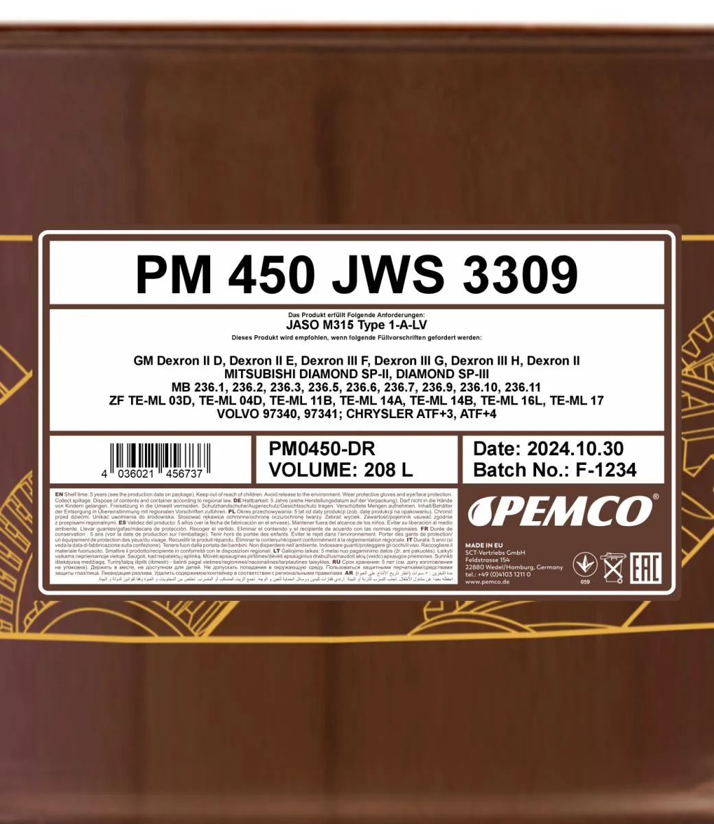 PEMCO - PM0450DR - 450 ATF JWS 3309 208L