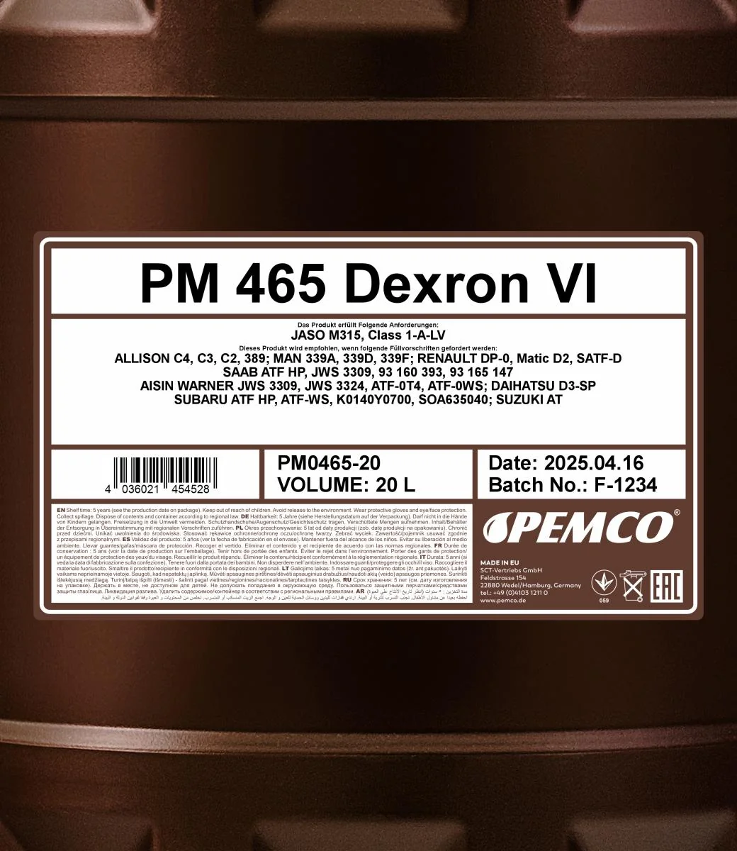 PEMCO - PM046520 - 465 ATF D VI 20 Liter