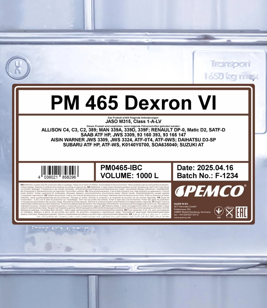 PEMCO - PM0465IBC - 465 ATF D VI 1000 Liter