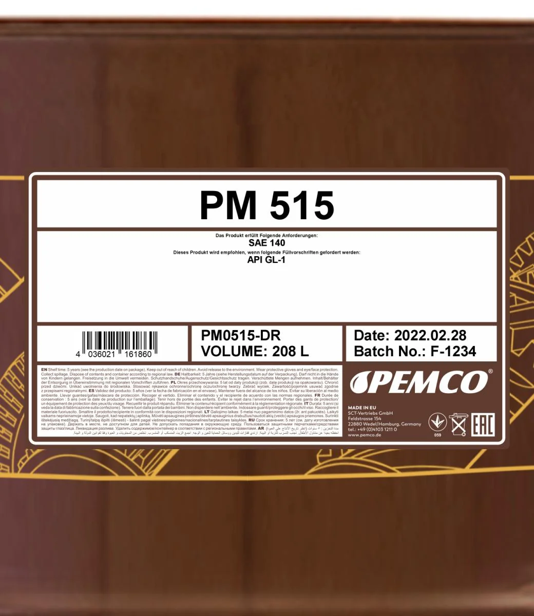 PEMCO - PM0515DR - 515 SAE 140 208 Liter