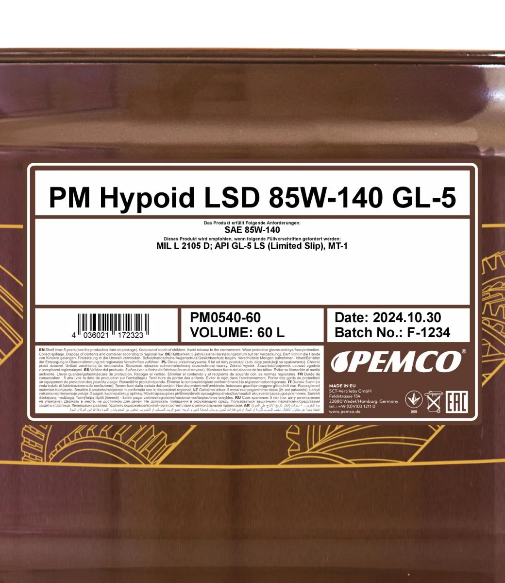 PEMCO - PM054060 - Hypoid LSD 85W-140 GL-5 60 Liter