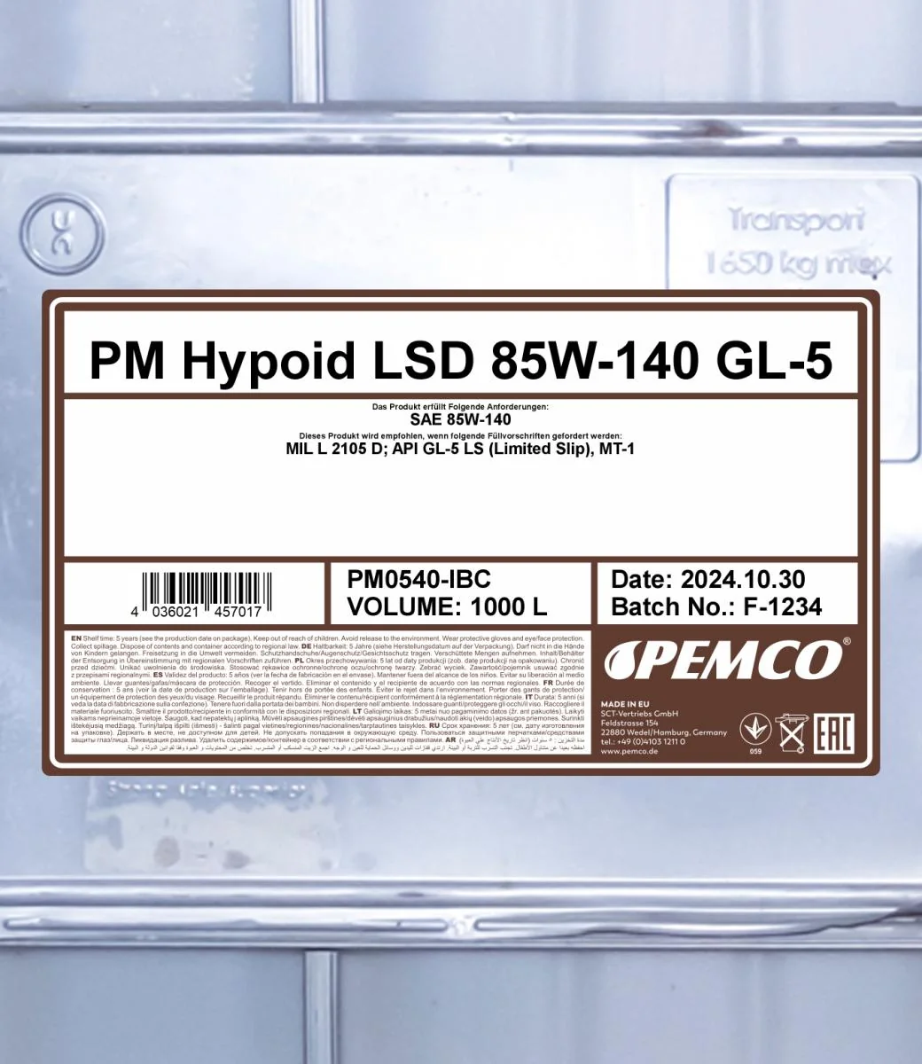 PEMCO - PM0540IBC - Hypoid LSD 85W-140 GL-5 1000 Liter