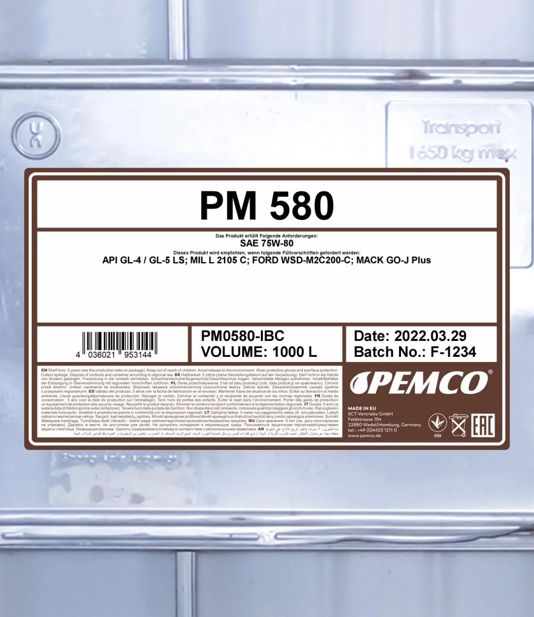 PEMCO - PM0580IBC - 580 SAE 75W-80 1000 Liter