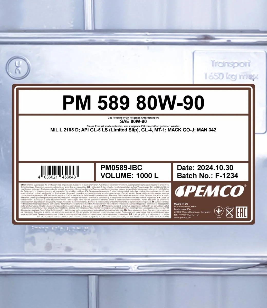 PEMCO - PM0589IBC - 589 80W-90 GL-5 1000 Liter