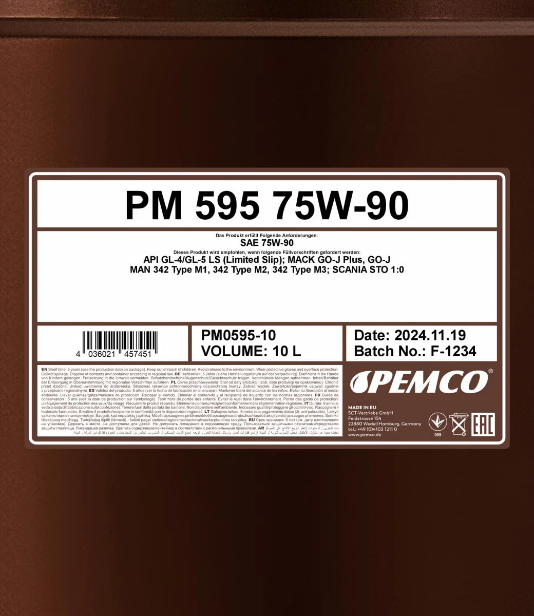 PEMCO - PM059510 - 595 75W-90 GL-5 10 Liter