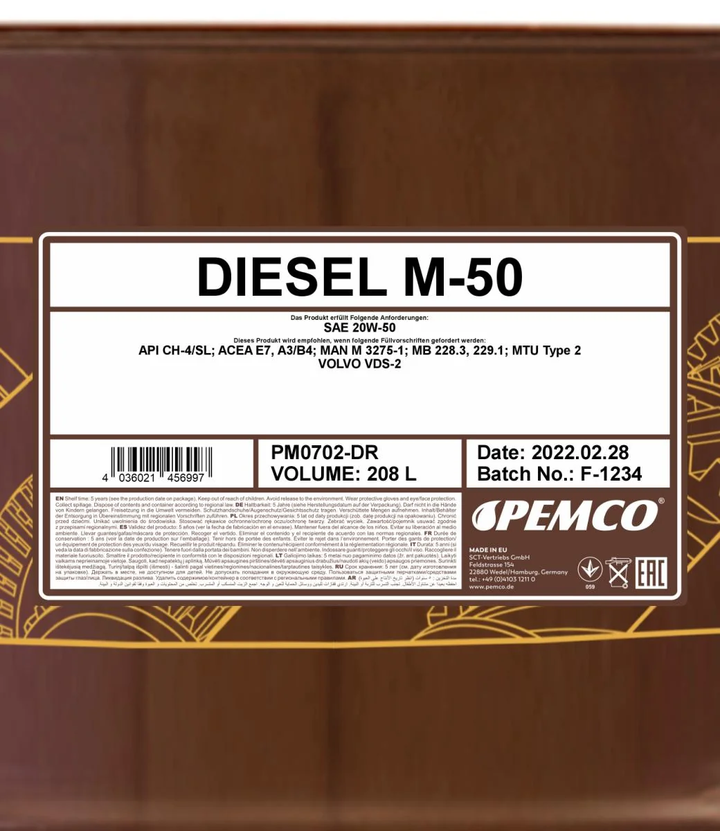 PEMCO - PM0702DR - Diesel M-50 SHPD 20W-50 208L
