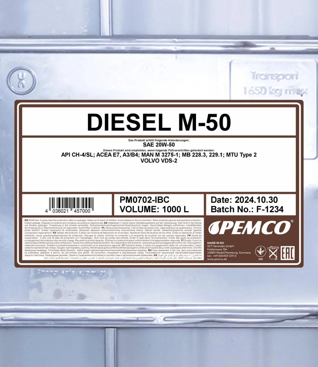 PEMCO - PM0702IBC - Diesel M-50 SHPD 20W-50 1000L