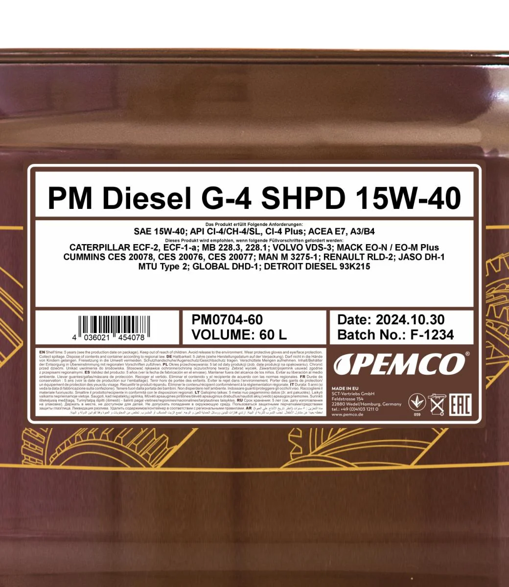 PEMCO - PM070460 - Diesel G-4 SHPD 15W-40 60L
