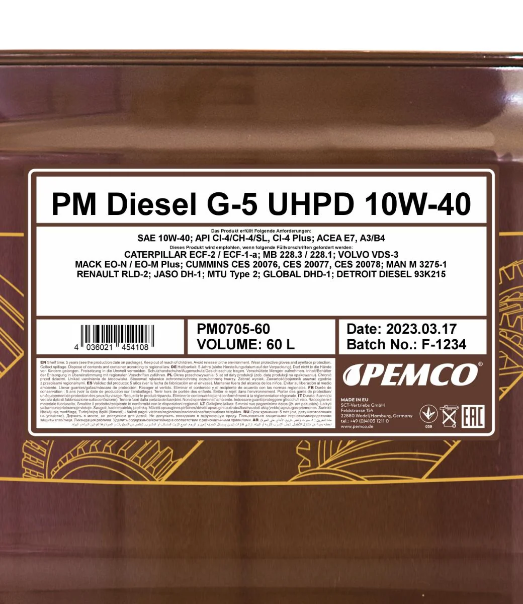 PEMCO - PM070560 - Diesel G-5 UHPD 10W-40 60L
