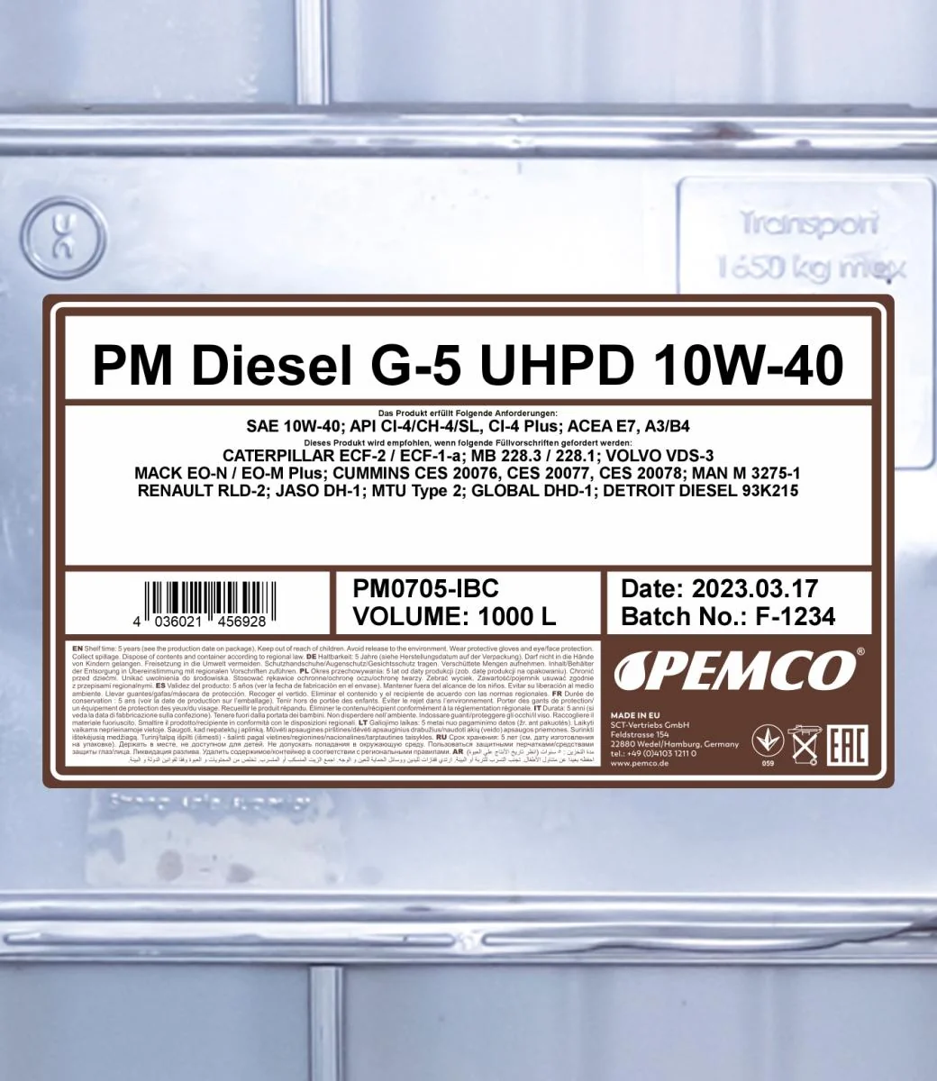PEMCO - PM0705IBC - Diesel G-5 UHPD 10W-40 1000L