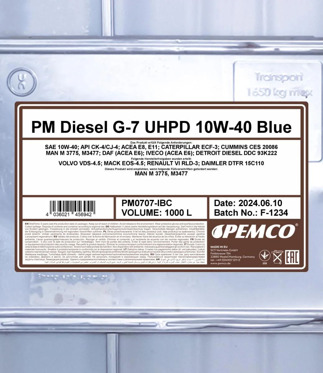 PEMCO - PM0707IBC - Diesel G-7 UHPD 10W-40 Blau 1000L