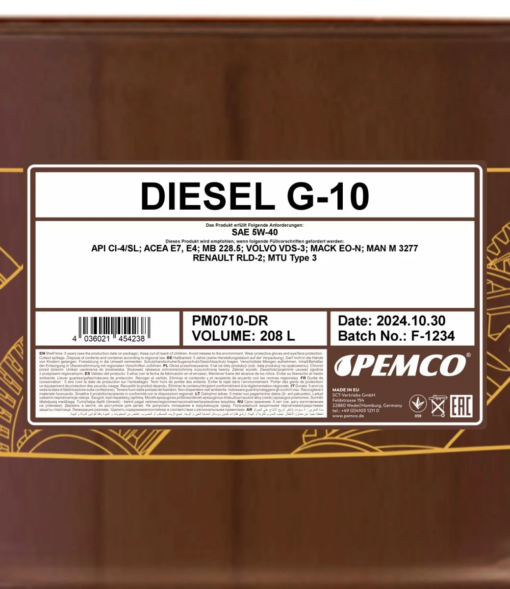 PEMCO - PM0710DR - Diesel G-10 UHPD 5W-40 208L