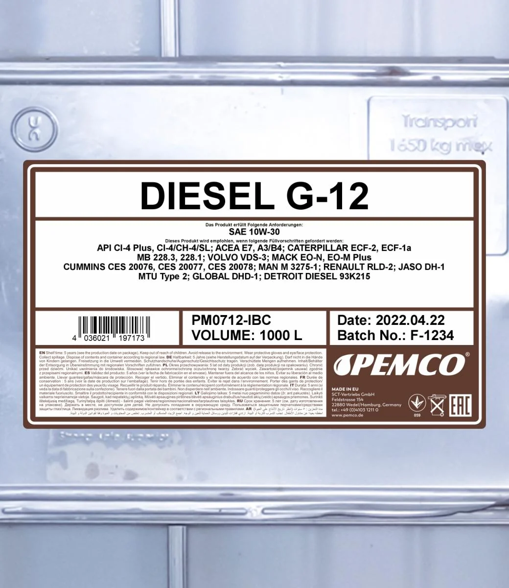 PEMCO - PM0712IBC - Diesel G-12 SHPD 10W-30 1000L