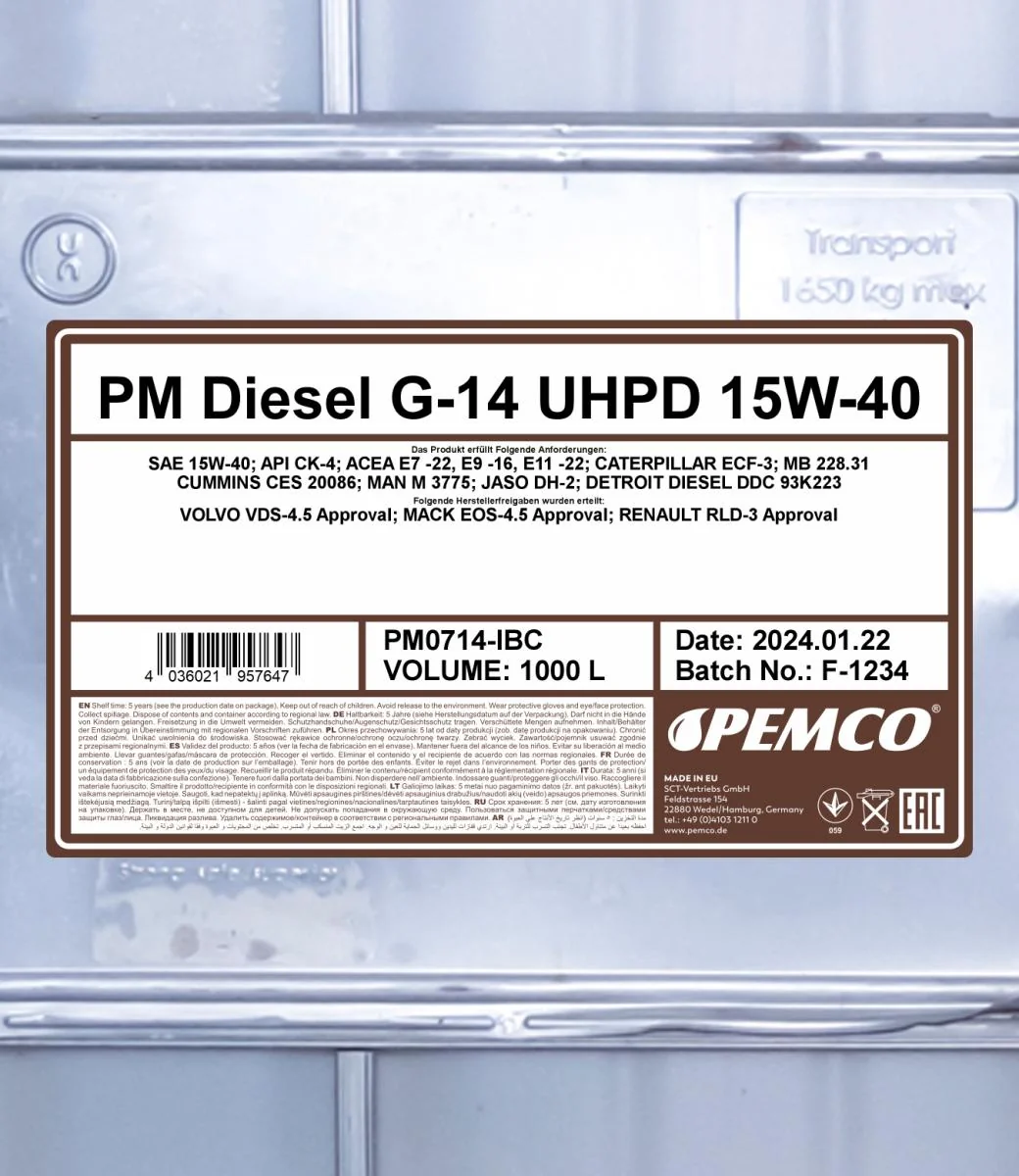 PEMCO - PM0714IBC - Diesel G-14 UHPD 15W-40 1000L