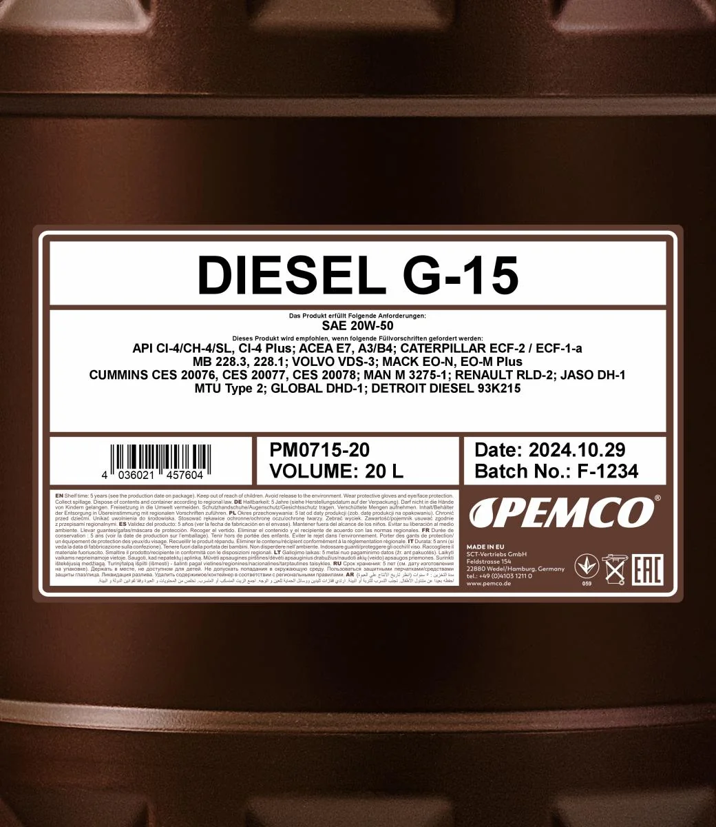 PEMCO - PM071520 - PEMCO Diesel G-15 SHPD 20W-50 20L