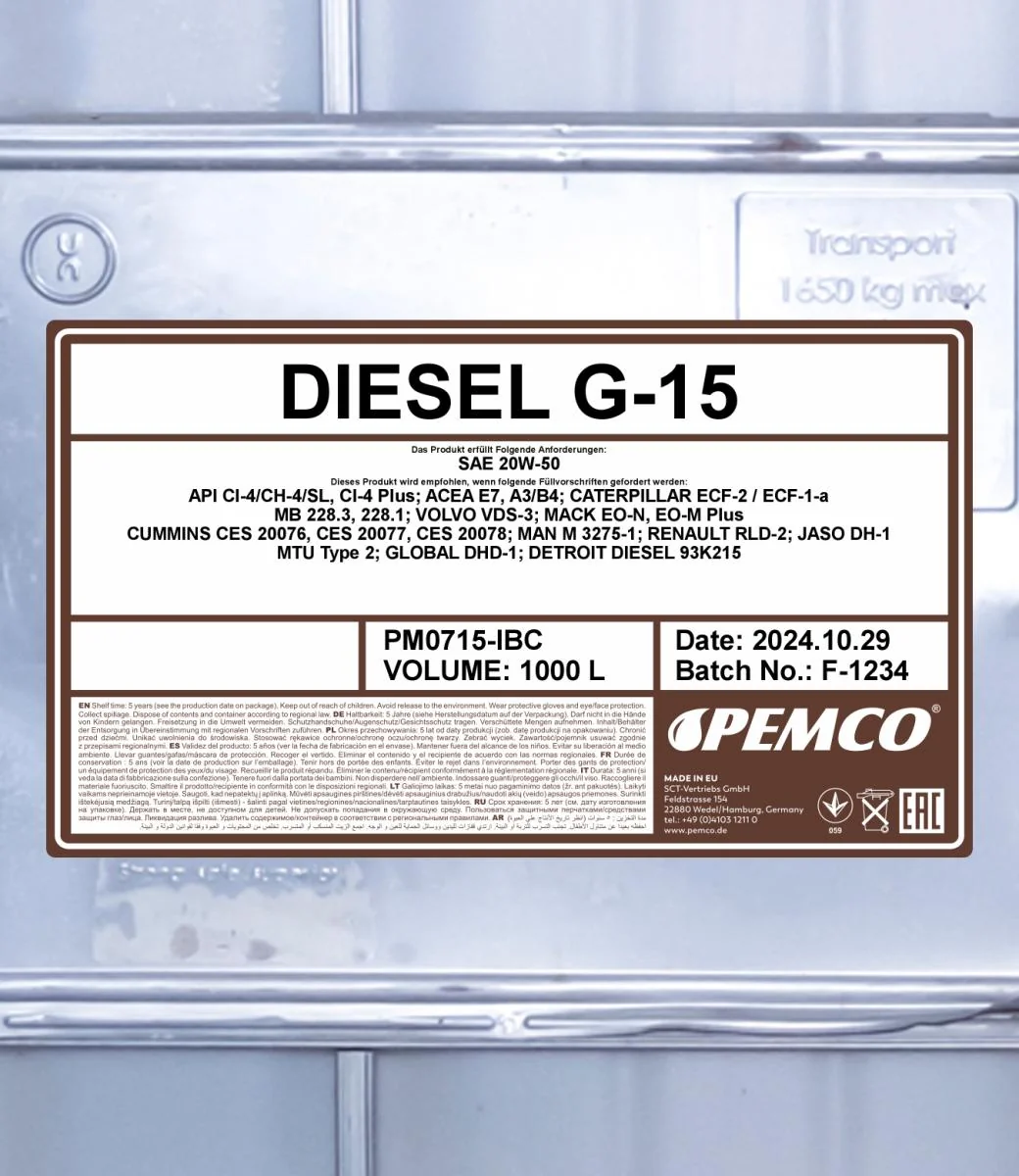 PEMCO - PM0715IBC - PEMCO Diesel G-15 SHPD 20W-50 1000L