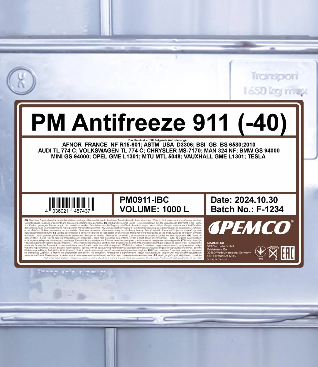 PEMCO - PM0911IBC - Frostschutzmittel 911 (-40) 1000L