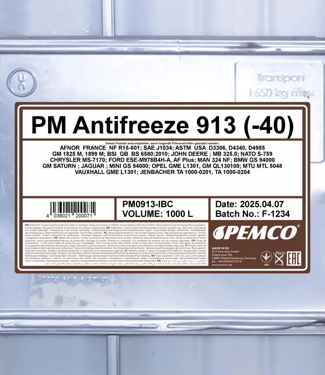 PEMCO - PM0913IBC - Frostschutzmittel 913 (-40) 1000L
