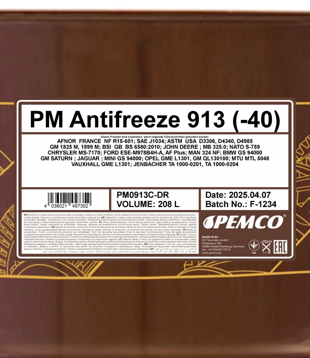PEMCO - PM0913CDR - Frostschutzmittel 913 (Konzentrat) 208L