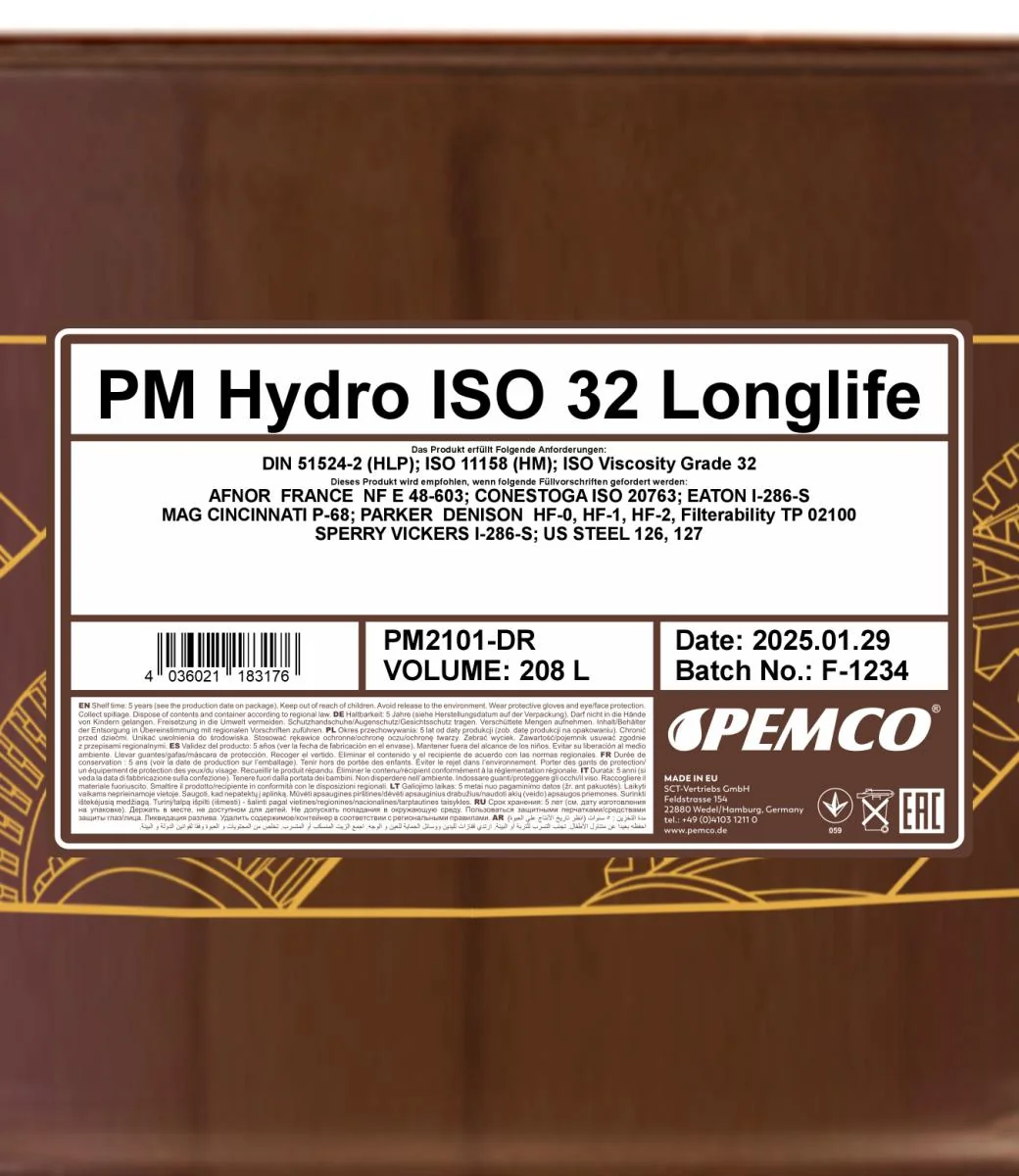 PEMCO - PM2101DR - Hydro ISO 32 LONGLIFE 208L