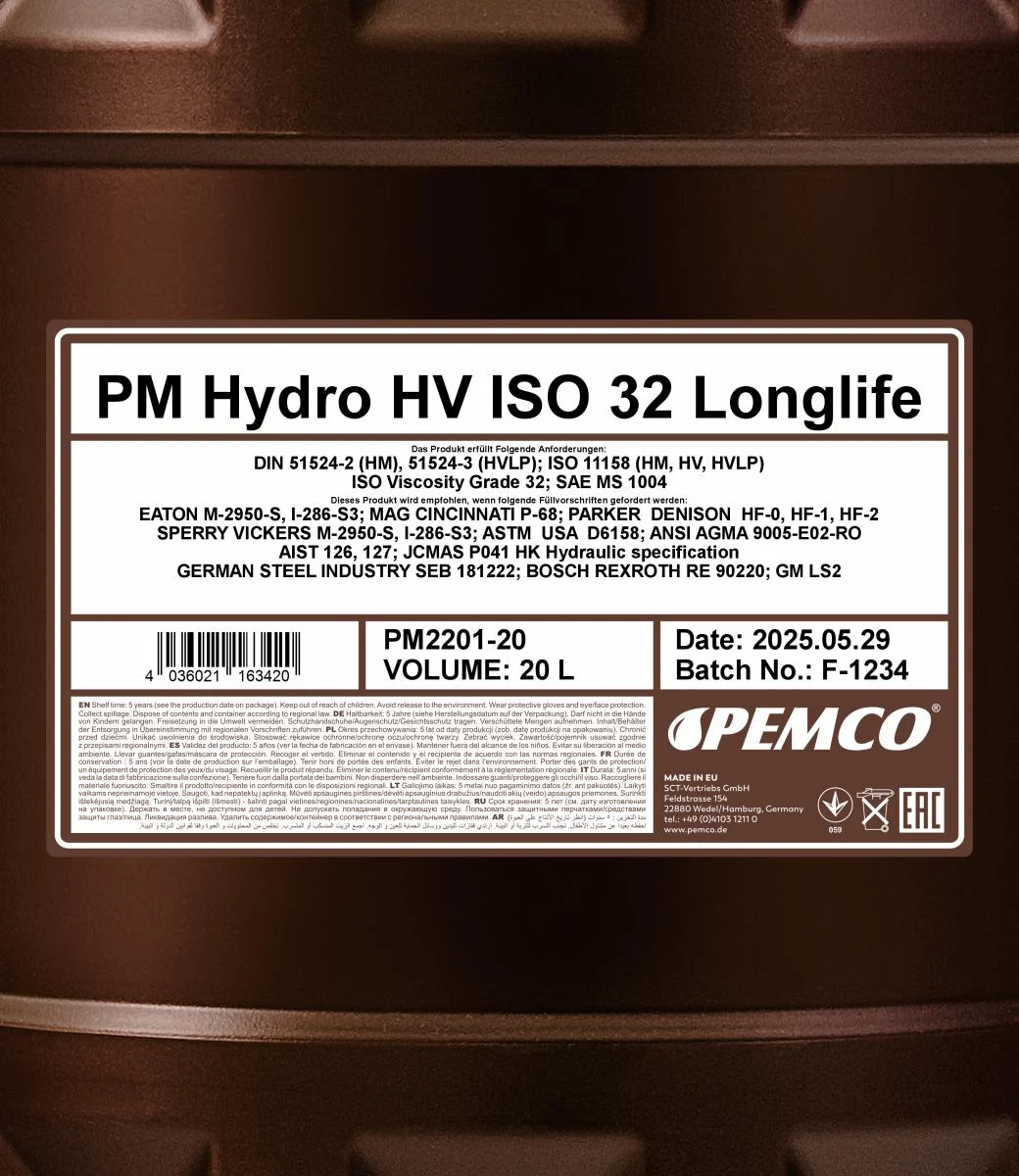 PEMCO - PM220120 - Hydro HV ISO 32 LONGLIFE 20L