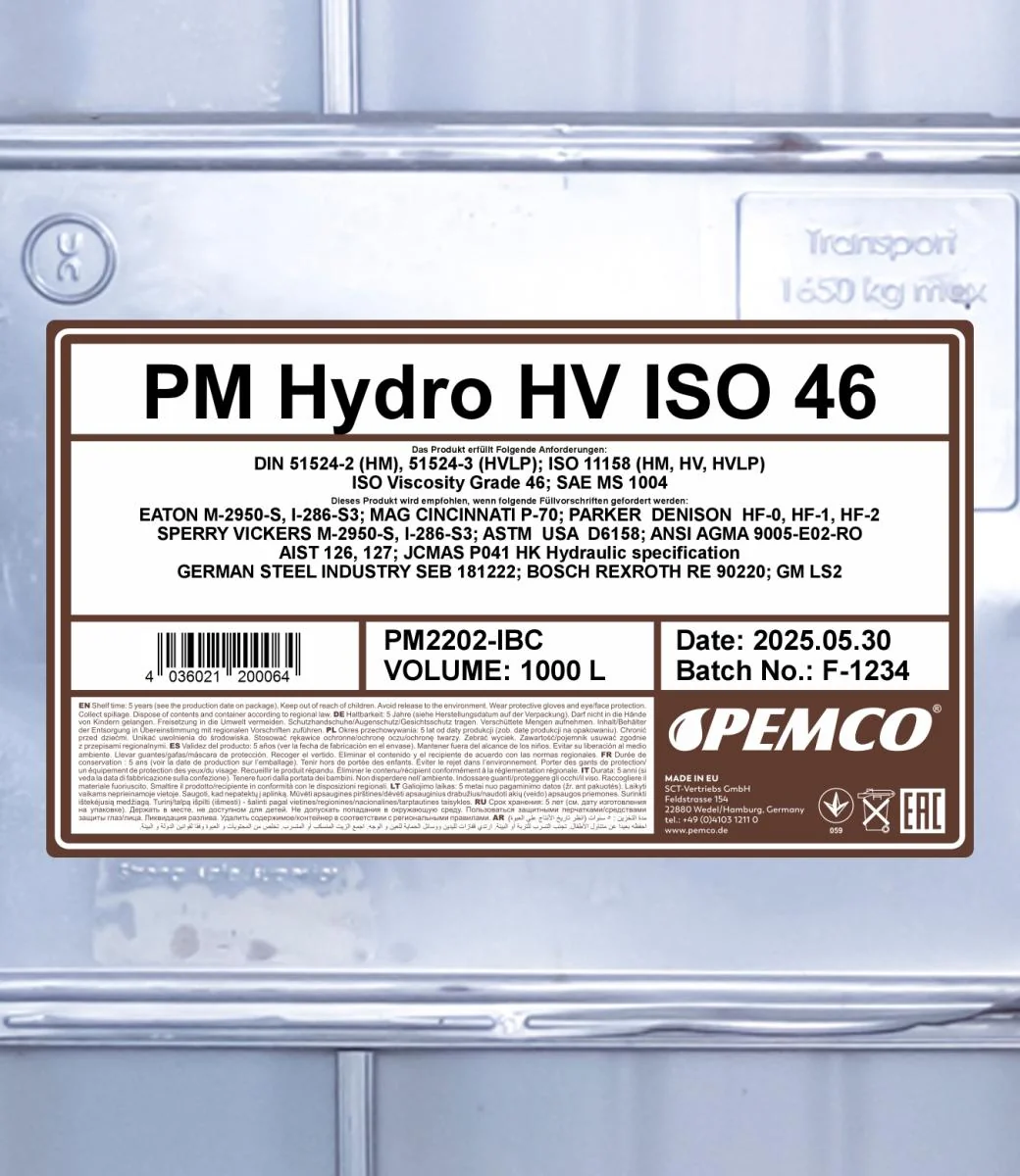 PEMCO - PM2202IBC - Hydro HV ISO 46 LONGLIFE 1000L