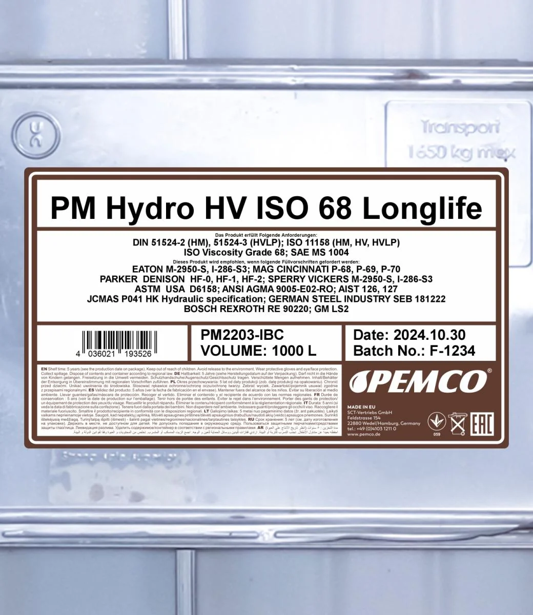 PEMCO - PM2203IBC - Hydro HV ISO 68 Langlebig 1000L