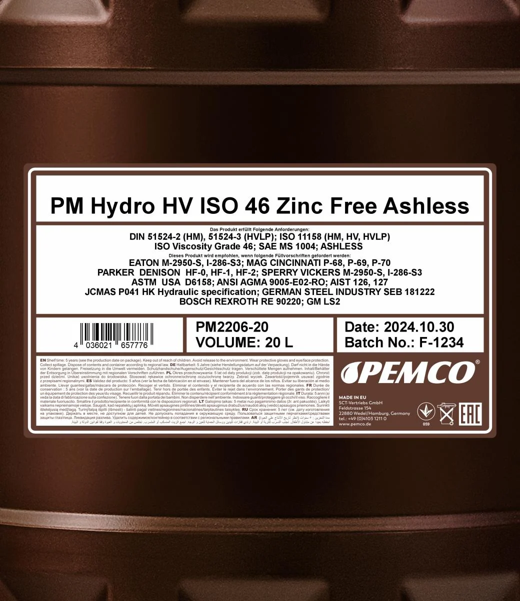 PEMCO - PM220620 - Hydro HV ISO 46 Zinkfrei 20L