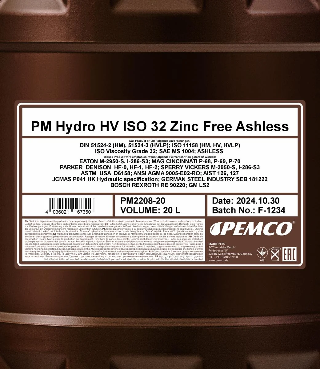 PEMCO - PM220820 - Hydro HV ISO 32 Zinkfrei 20L
