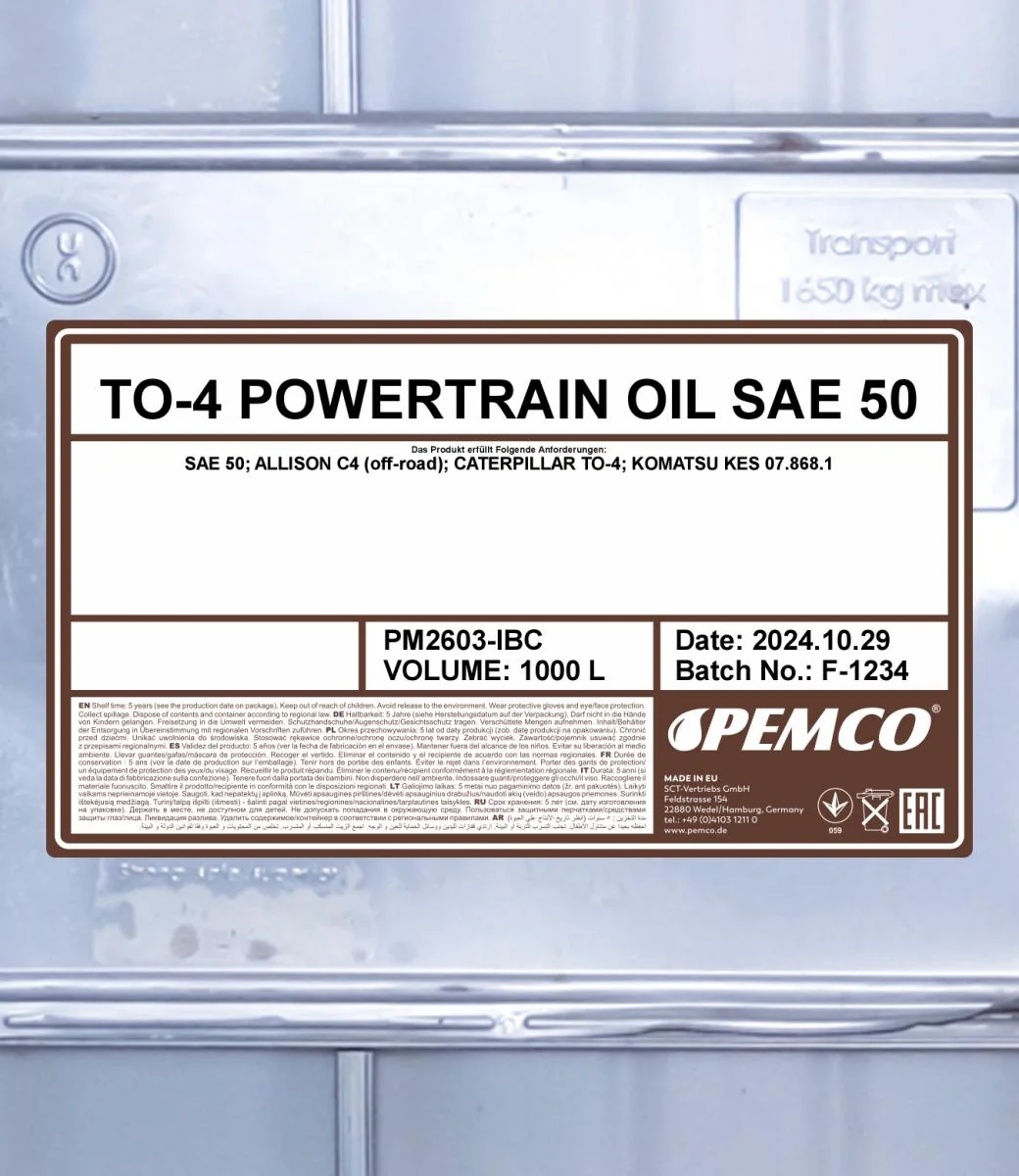 PEMCO - PM2603IBC - TO-4 Antriebsstrangöl SAE 50 1000L