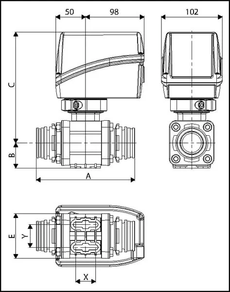 Arag - 853T76S77AS - Elektrisches Proportionalsteuerventil Mit Formkugel 2-Way, Mit T5 Gabelkupplung
