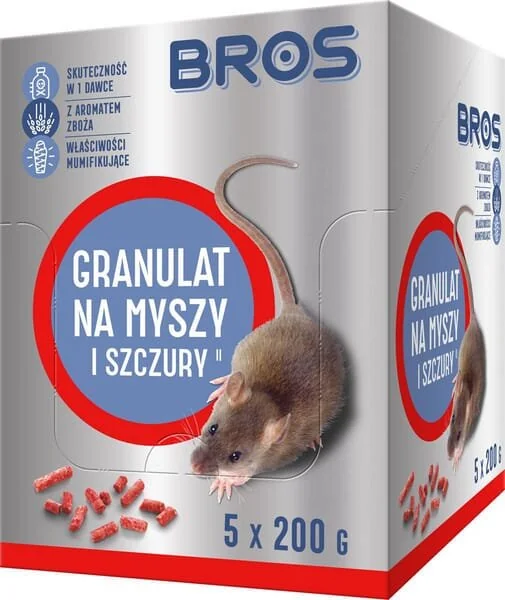 Bros - 15941955 - Mäuse- und Rattengift Pellets, 1kg - 5 x Doypack 200g
